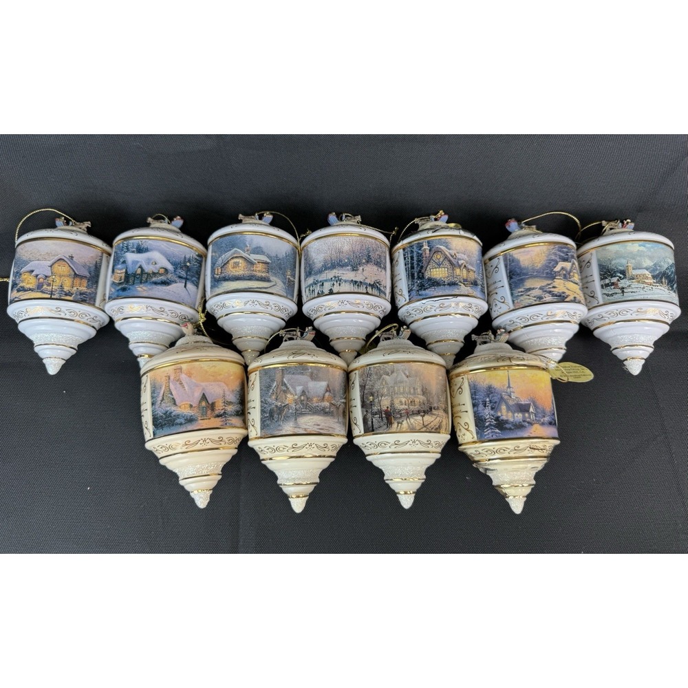 Thomas Kinkade Christmas Heirloom Glass Ornaments - Collection of 11 New W/ Tags